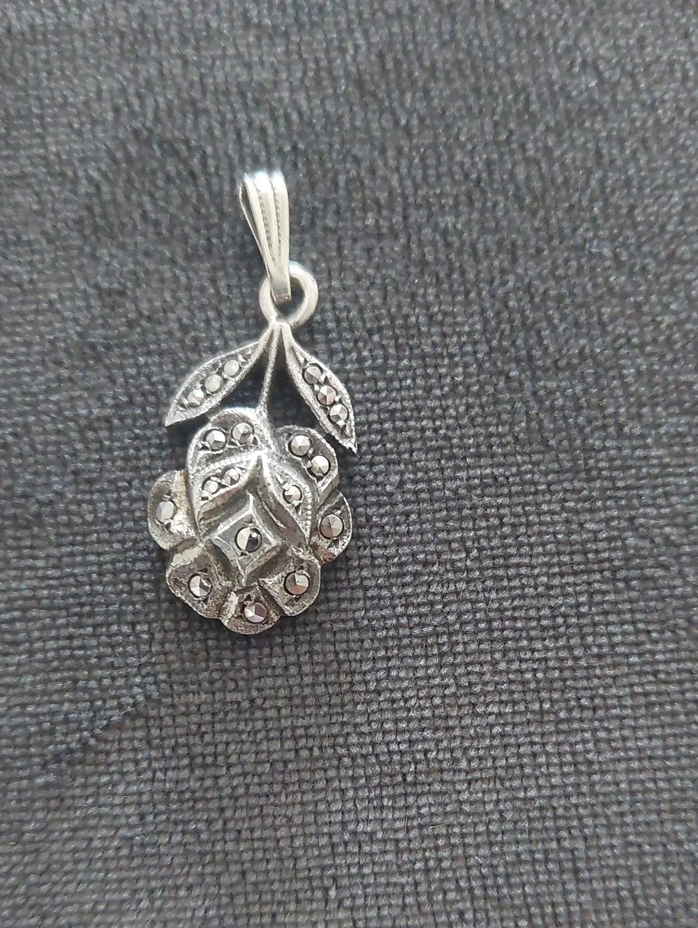 Vintage Sterling Silver Marcasite Floral Pendant - Silver